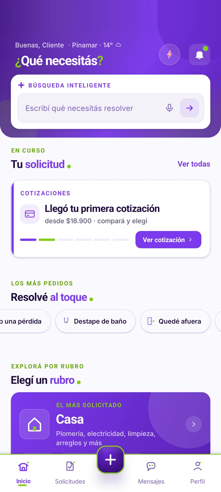 Pantalla de Brivo para clientes: contanos qué necesitás