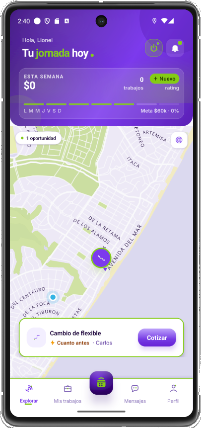 Brivo — home del prestador: Tu jornada hoy, oportunidades para cotizar en el mapa